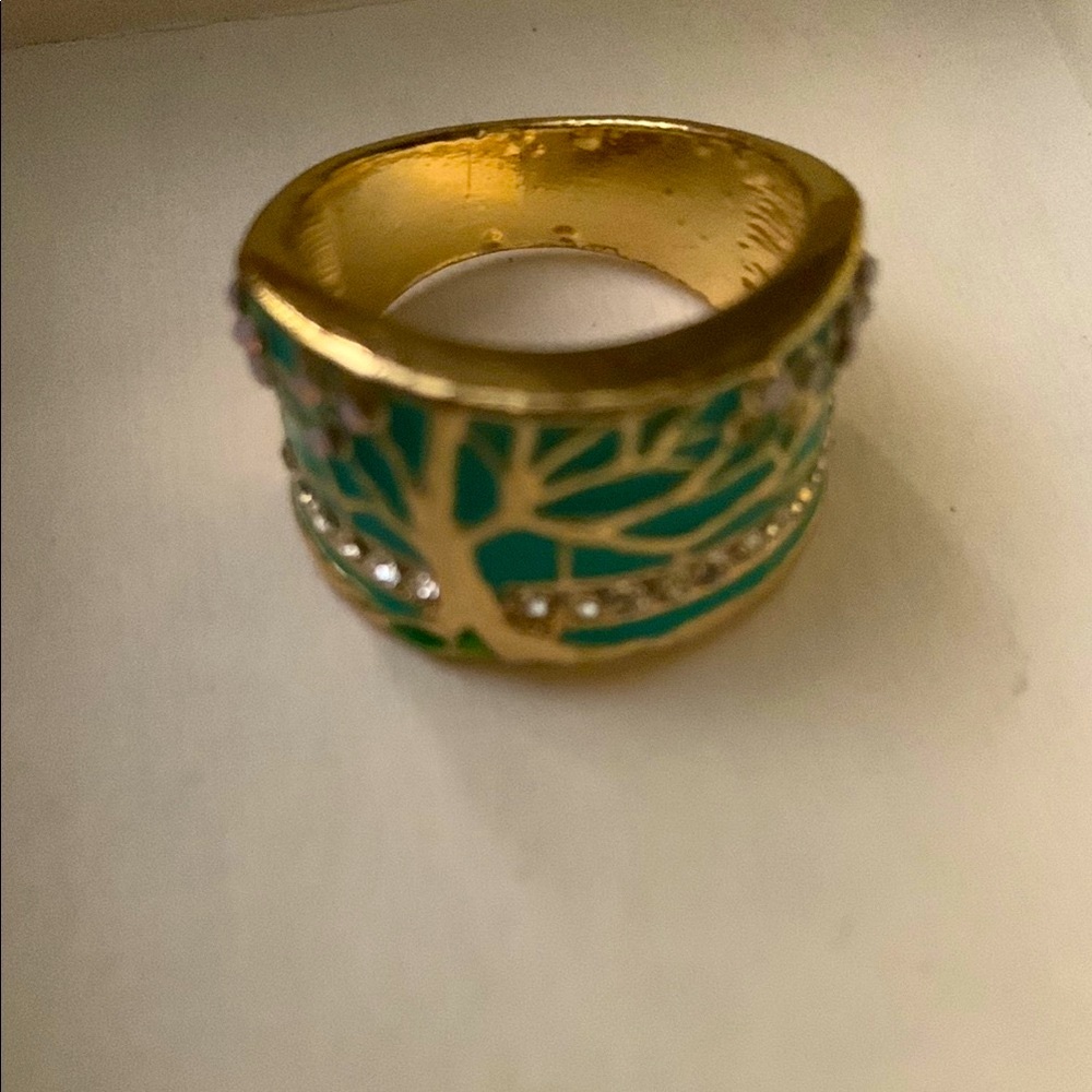 Gold and Green Tree Design Ring